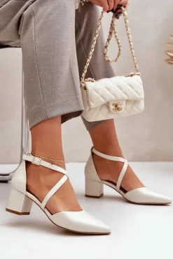 Czółenka Na Słupku Z Eko Skóry Sergio Leone SK830 Perłowe