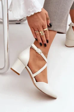 Czółenka Na Słupku Z Eko Skóry Sergio Leone SK830 Perłowe