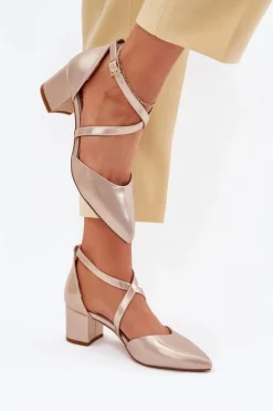 Czółenka Na Słupku Z Eko Skóry Sergio Leone SK830 Złote