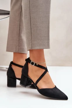 Czółenka Na Słupku Z Eko Zamszu Sergio Leone SK830 Czarne