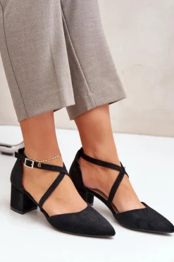 Czółenka Na Słupku Z Eko Zamszu Sergio Leone SK830 Czarne