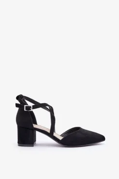 Czółenka Na Słupku Z Eko Zamszu Sergio Leone SK830 Czarne