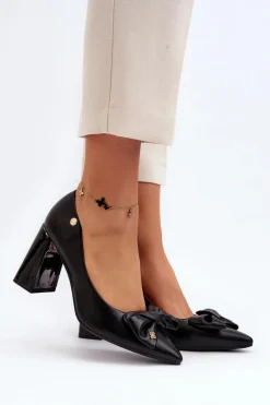 Czółenka Na Słupku Z Kokardą Czarne Ariemessa