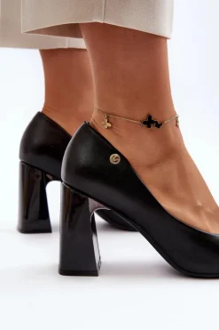 Czółenka Na Słupku Z Kokardą Czarne Ariemessa