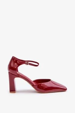 Czółenka Na Słupku Z Lakierowanej Eko Skóry Bordowe Emindria