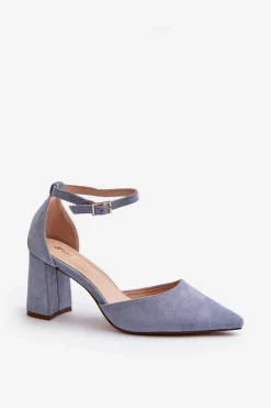 Czółenka Na Słupku Z Noskami W Szpic Eko Zamszowe Niebieskie Halene