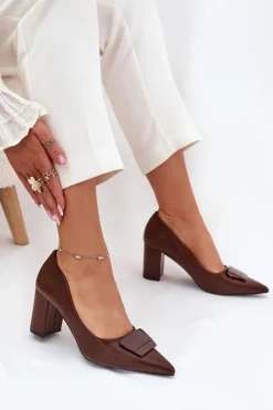 Czółenka Na Słupku Z Ozdobą Brązowe Celira