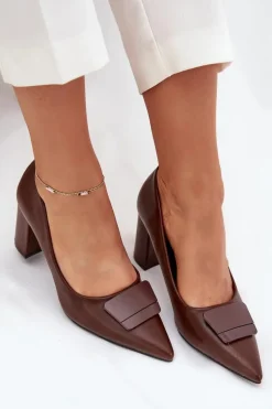 Czółenka Na Słupku Z Ozdobą Brązowe Celira