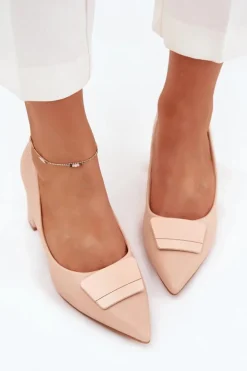 Czółenka Na Słupku Z Ozdobą Beżowe Celira