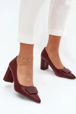 Czółenka Na Słupku Z Ozdobą Bordowe Celira