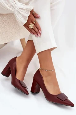 Czółenka Na Słupku Z Ozdobą Bordowe Celira