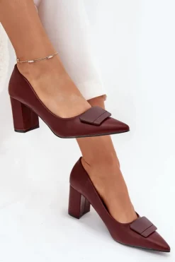 Czółenka Na Słupku Z Ozdobą Bordowe Celira