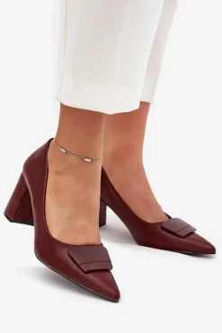 Czółenka Na Słupku Z Ozdobą Bordowe Celira