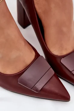 Czółenka Na Słupku Z Ozdobą Bordowe Celira