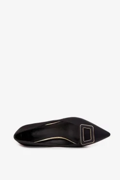 Czółenka Na Słupku Z Ozdobną Klamrą Czarne Seriva