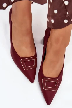 Czółenka Na Słupku Z Ozdobną Klamrą Bordowe Seriva