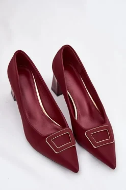 Czółenka Na Słupku Z Ozdobną Klamrą Bordowe Seriva