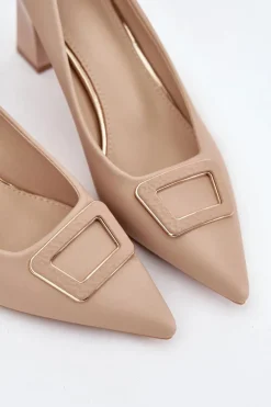 Czółenka Na Słupku Z Ozdobną Klamrą Nude Seriva