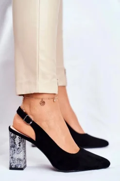 Czółenka Na Słupku Z Wężowym Wzorem Sergio Leone PB218 Czarne