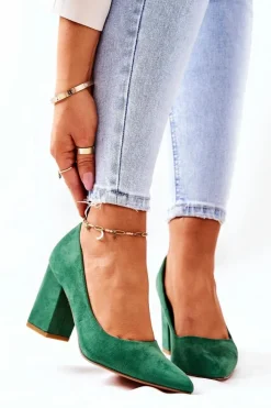 Czółenka Na Słupku Zamszowe Zielone Florena