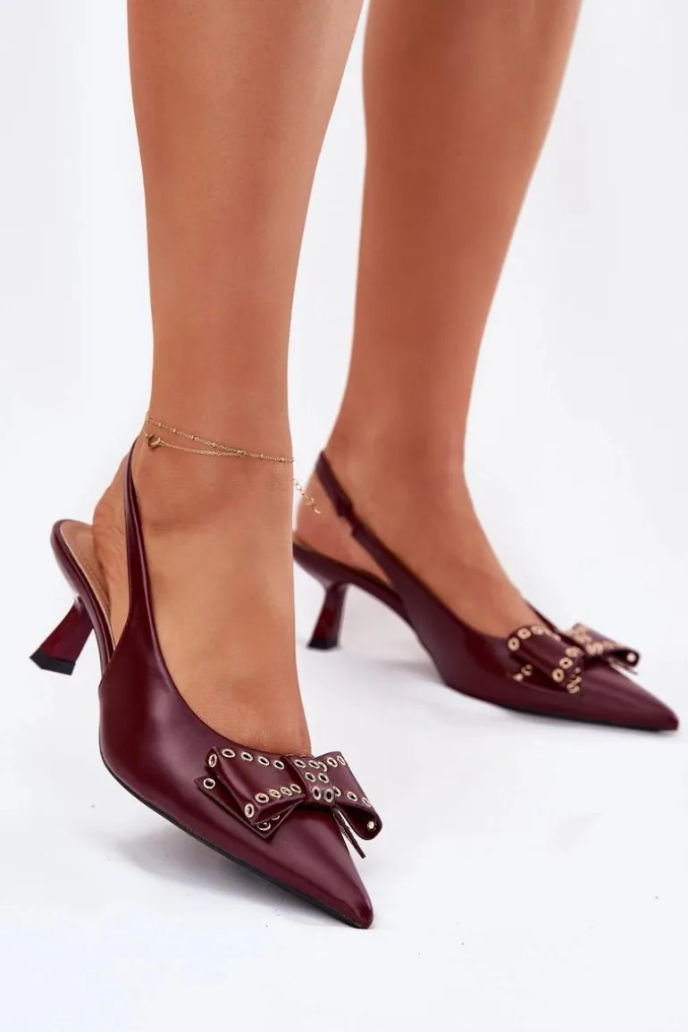 Czółenka Na Szpilce Z Kokardą Bordowe Folesca