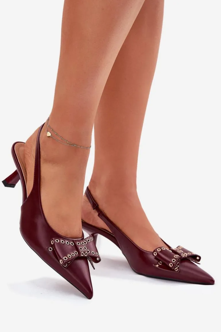 Czółenka Na Szpilce Z Kokardą Bordowe Folesca