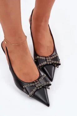 Czółenka Na Szpilce Z Kokardą Czarne Folesca