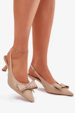 Czółenka Na Szpilce Z Kokardą Beżowe Folesca