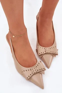 Czółenka Na Szpilce Z Kokardą Beżowe Folesca