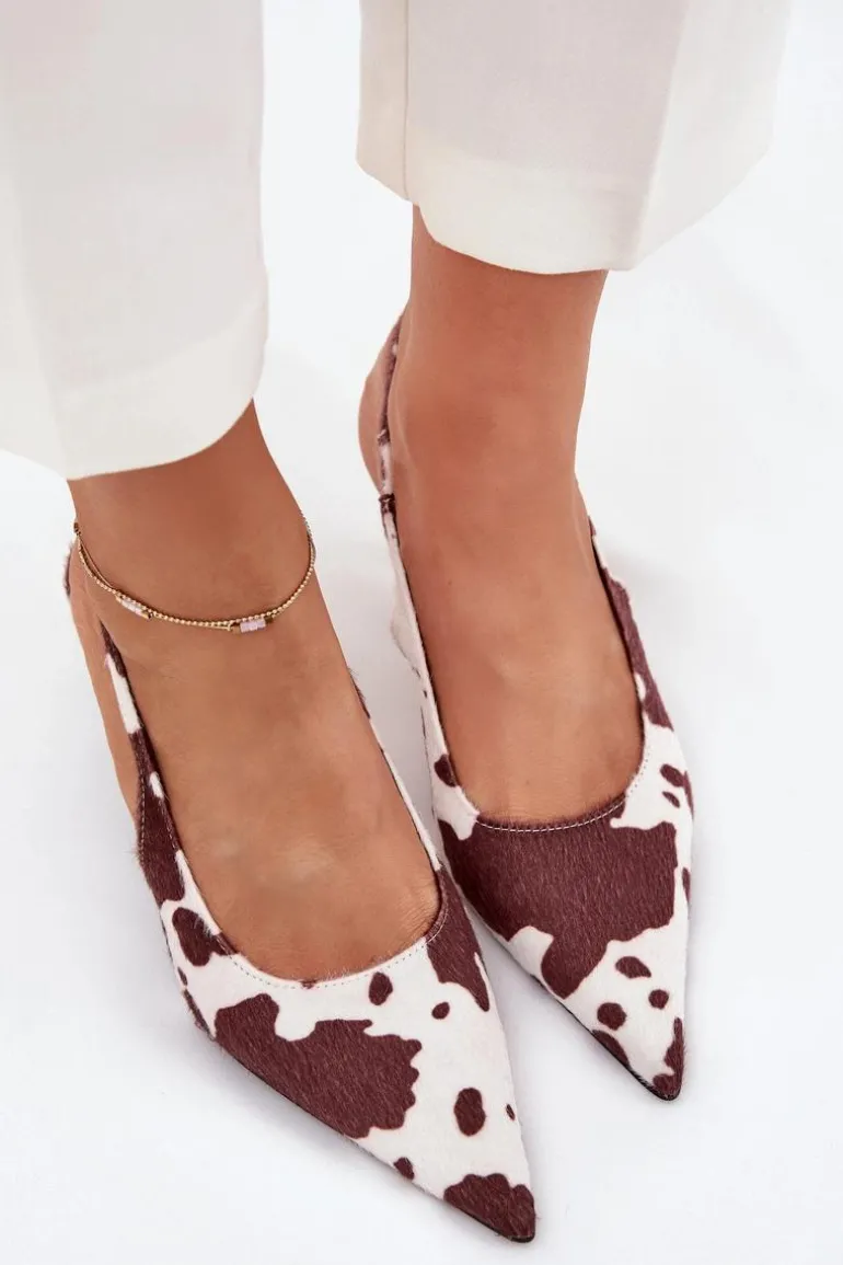 Czółenka Na Szpilce Z Odkrytą Piętą W Łaty Brązowo-Białe Talira
