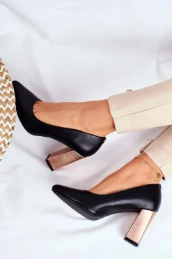 Czółenka Na Złotym Słupku Sergio Leone PB216 Czarne