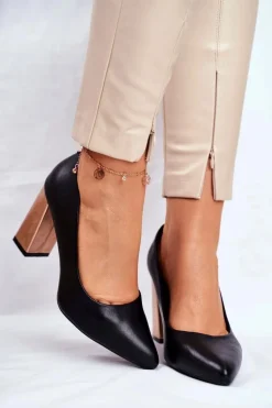 Czółenka Na Złotym Słupku Sergio Leone PB216 Czarne