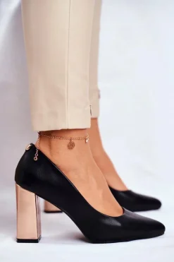 Czółenka Na Złotym Słupku Sergio Leone PB216 Czarne