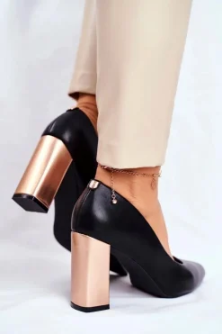 Czółenka Na Złotym Słupku Sergio Leone PB216 Czarne