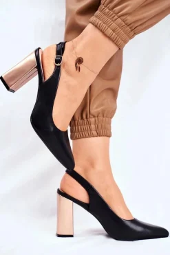 Czółenka Na Złotym Słupku Sergio Leone PB218 Czarne