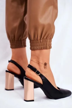 Czółenka Na Złotym Słupku Sergio Leone PB218 Czarne