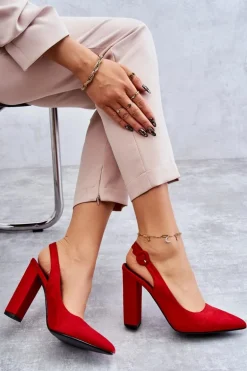 Czółenka W Szpic Na Obcasie Czerwone Alanza