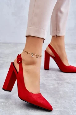 Czółenka W Szpic Na Obcasie Czerwone Alanza