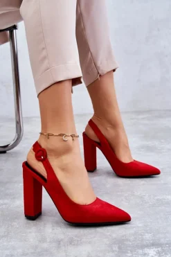 Czółenka W Szpic Na Obcasie Czerwone Alanza