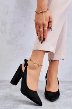 Czółenka W Szpic Na Obcasie Czarne Alanza