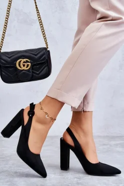 Czółenka W Szpic Na Obcasie Czarne Alanza