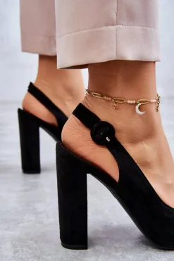 Czółenka W Szpic Na Obcasie Czarne Alanza