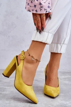 Czółenka W Szpic Na Obcasie Żółte Alanza
