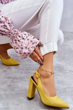 Czółenka W Szpic Na Obcasie Żółte Alanza