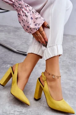 Czółenka W Szpic Na Obcasie Żółte Alanza