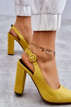 Czółenka W Szpic Na Obcasie Żółte Alanza