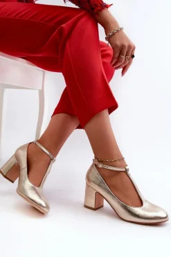 Czółenka Z Eko Skóry Na Słupku Złote Raniyah