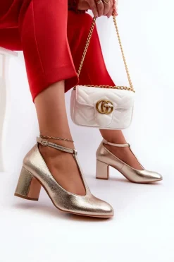 Czółenka Z Eko Skóry Na Słupku Złote Raniyah