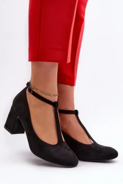 Czółenka Z Eko Zamszu Na Słupku Czarne Raniyah