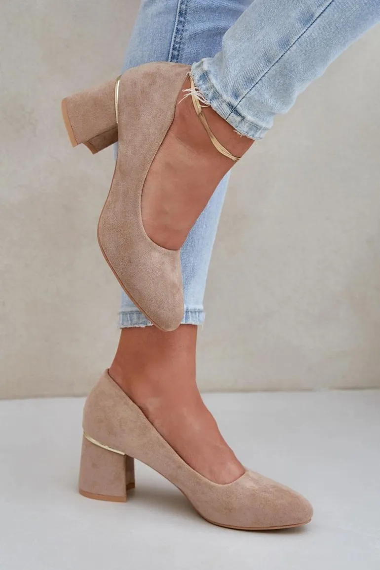 Czółenka Z Eko Zamszu Na Słupku Ciemnobeżowe Zelfitis